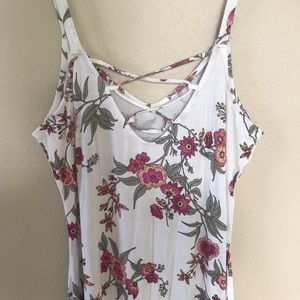 Pink rose floral on white maxi dress